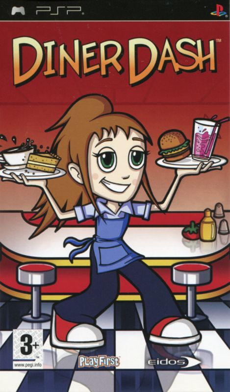 Diner Dash Sizzle and Serve box art for PSP